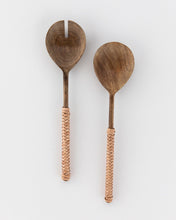 Load image into Gallery viewer, Leather Woven Handle Salad Servers
